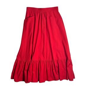 Vintage 80s Red Flounce Skirt College Town Size Small Pockets Cottage Christmas